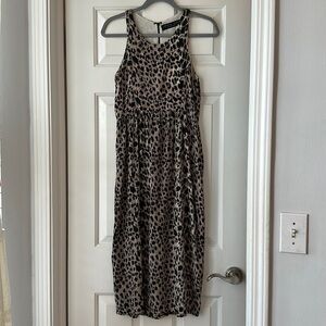 Ebony Eve 100% silk cheetah leopard print midi day dress size 4